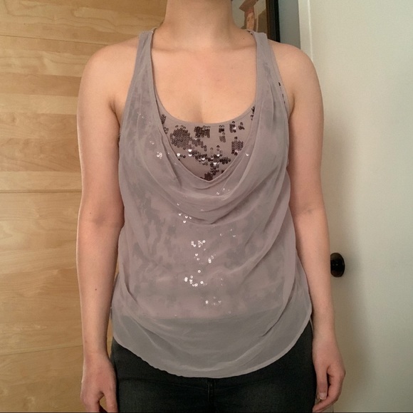 GUESS Sequin Cowl Neck Chiffon Embellished Blouse - Picture 7 of 12